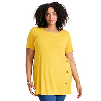Avenue Women's Plus Size Button Detail Tunic Tee