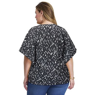 Avenue Women's Plus Size Flutter Sleeve Keyhole Blouse