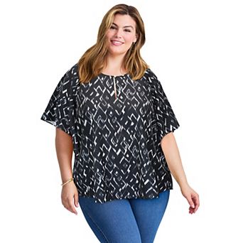 Avenue Women's Plus Size Flutter Sleeve Keyhole Blouse