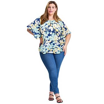 Avenue Women's Plus Size Flutter Sleeve Keyhole Blouse