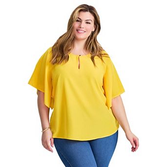 Avenue Women's Plus Size Flutter Sleeve Keyhole Blouse