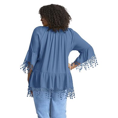 Avenue Women's Plus Size Crochet Fringe Trim Tunic
