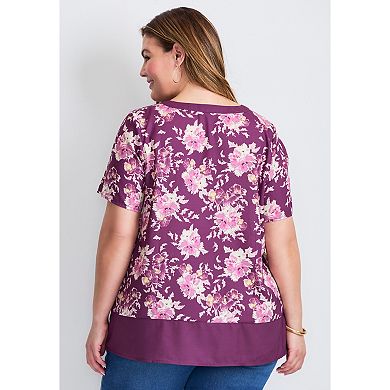Avenue Women's Plus Size Color Block Hem Top