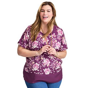 Avenue Women's Plus Size Color Block Hem Top