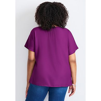Avenue Women's Plus Size Keyhole Dolman Sleeve Blouse