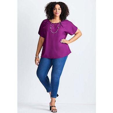Avenue Women's Plus Size Keyhole Dolman Sleeve Blouse