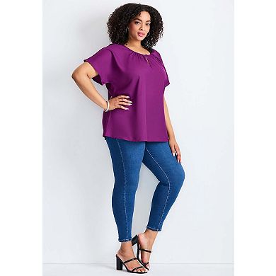 Avenue Women's Plus Size Keyhole Dolman Sleeve Blouse
