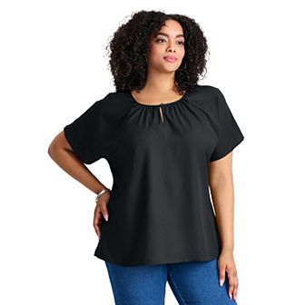 Avenue Women's Plus Size Keyhole Dolman Sleeve Blouse