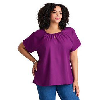 Avenue Women's Plus Size Keyhole Dolman Sleeve Blouse