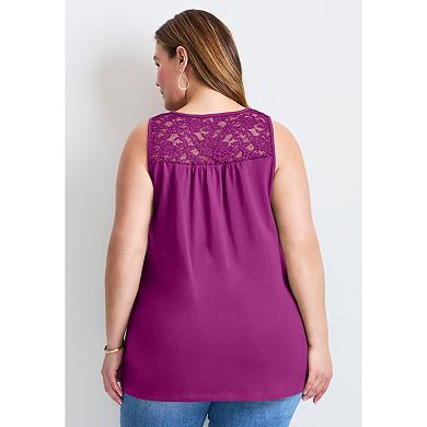 Avenue Women's Plus Size Lace Yoke Detail Tank
