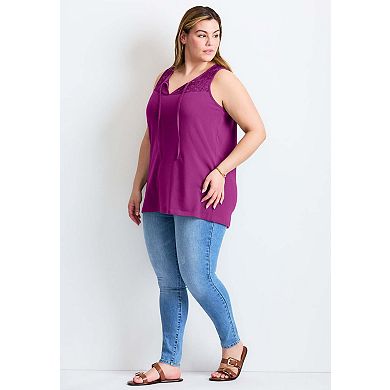 Avenue Women's Plus Size Lace Yoke Detail Tank
