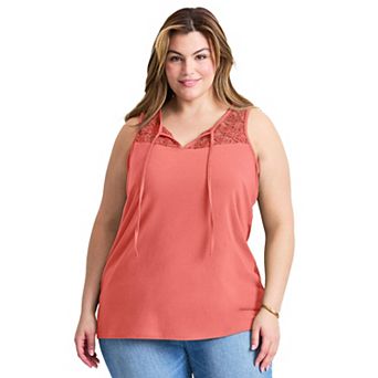 Avenue Women's Plus Size Lace Yoke Detail Tank