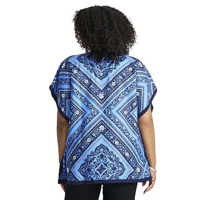 Avenue Women's Plus Size Crochet Trim Poncho Top