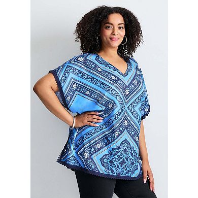Avenue Women's Plus Size Crochet Trim Poncho Top