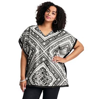 Avenue Women's Plus Size Crochet Trim Poncho Top