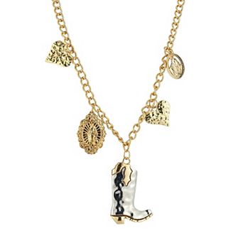 WINX Gold Tone Cowboy Boot Pendant Charm Necklace