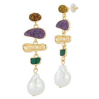 WINX Gold Tone Glitter Detail Pearl Drop Earrings