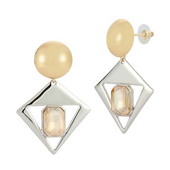 WINX Two Tone Crystal Geometric Post Drop Earrings