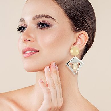 WINX Two Tone Crystal Geometric Post Drop Earrings