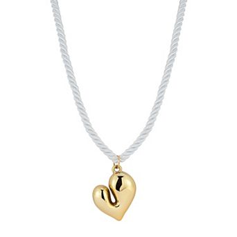WINX Gold Tone Heart Pendant Necklace with White Rope Chain