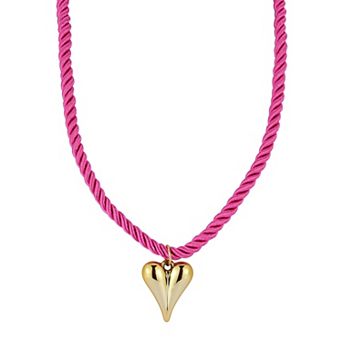 WINX Gold Tone Heart Pendant Necklace with Pink Rope Chain