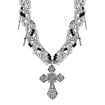 WINX Rhodium Plated Cross Statement Necklace