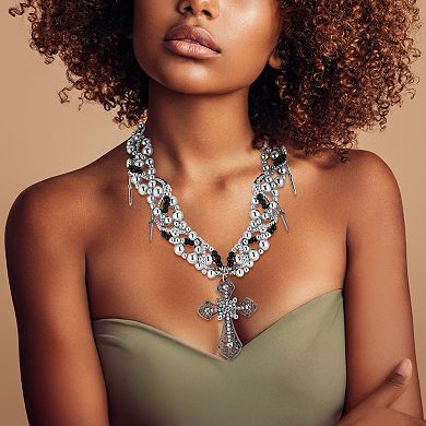 WINX Rhodium Plated Cross Statement Necklace