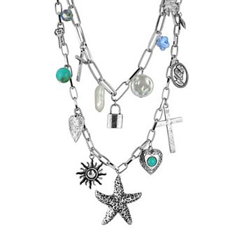 WINX Rhodium Plated Multi Charm Layer Necklace