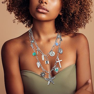 WINX Rhodium Plated Multi Charm Layer Necklace