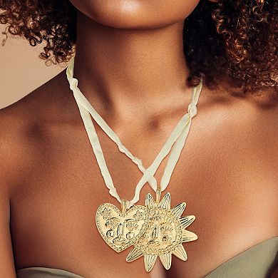 WINX Gold Tone Sun & Heart Necklace with Fabric Chain