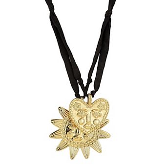 WINX Gold Tone Sun & Heart Necklace with Fabric Chain