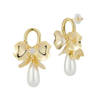 WINX Bow Pearl Post Drop Earrings