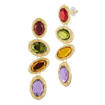 WINX Gold Tone Multi Color Gems Linear Drop Earrings