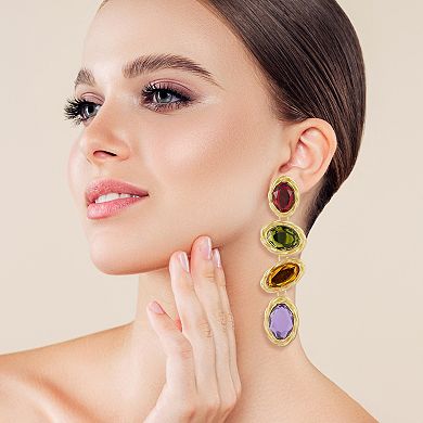 WINX Gold Tone Multi Color Gems Linear Drop Earrings