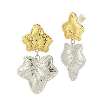 WINX Two Tone Leaf Post Drop Earrings