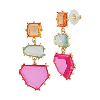 WINX Gold Tone Multi Color Gems Linear Post Drop Earrings