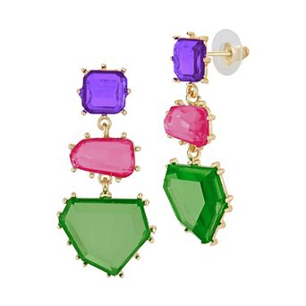 WINX Gold Tone Color Gems Linear Post Drop Earrings