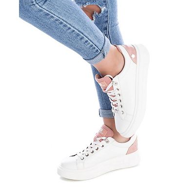 Women's Casual Sneakers By XTI, White With Pink Accent