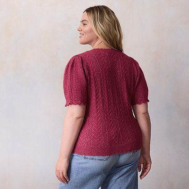 Plus Size LC Lauren Conrad Short Sleeve Pointelle Sweater