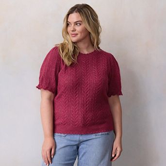 Plus Size LC Lauren Conrad Short Sleeve Pointelle Sweater
