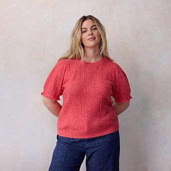 Plus Size LC Lauren Conrad Short Sleeve Pointelle Sweater