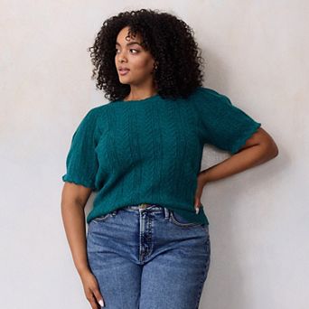 Plus Size LC Lauren Conrad Short Sleeve Pointelle Sweater