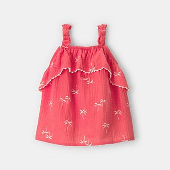 Toddler Girl Carter's Palm Tree Tropical Gauze Ruffle Tank Top