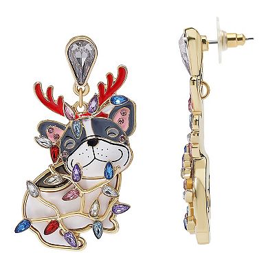 Gold Tone Frenchie Lights Gemstone Dangle Earrings