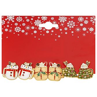 Gold Tone 3-Pair Holiday Mug Earring Set