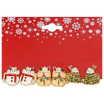 Gold Tone 3-Pair Holiday Mug Earring Set