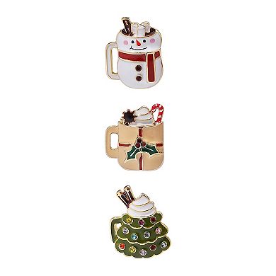 Gold Tone 3-Pair Holiday Mug Earring Set