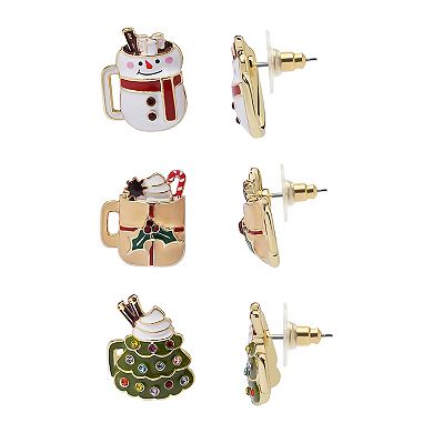 Gold Tone 3-Pair Holiday Mug Earring Set