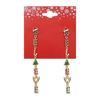 Gold Tone Believe Holiday Drop Earrings