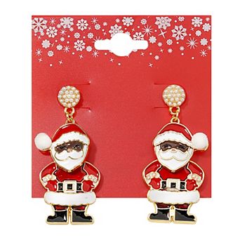 Gold Tone Santa Dangle Earrings